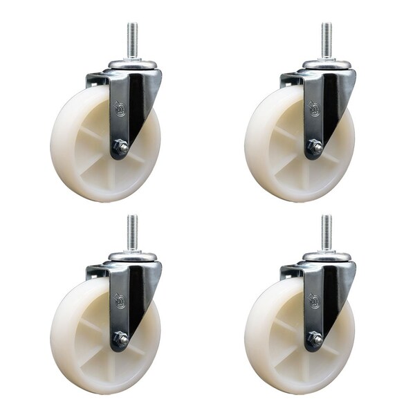 5 Inch Nylon Wheel Swivel 34 Inch Threaded Stem Caster Set Service Caster